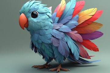 Fototapeta premium Colorful Cartoon Parrot with Feathers