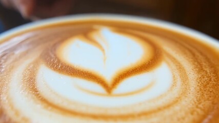 The camera captures the intricate details of a baristas latte art showcasing the heart rosetta and other designs they have mastered.