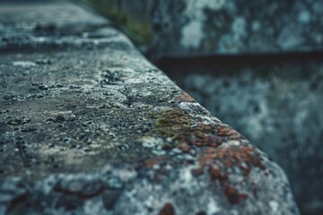 A stone wall covered in lush green moss, perfect for outdoor or interior design projects