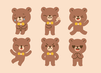 Cute Bear Expression Illustration Character Collection. Isolated Flat Vector Style.