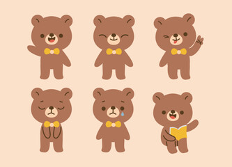 Cute Bear Expression Illustration Character Collection. Isolated Flat Vector Style.