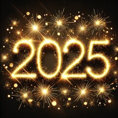 2025 Gold Sparkler Firework Text on Black Banner

