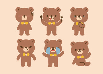 Cute Bear Expression Illustration Character Collection. Isolated Flat Vector Style.