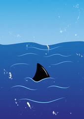 ilustración de Tiburon en el mar con el cielo azul tipo comic