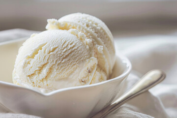 Close up of vanilla ice cream served in glass bowls
