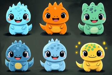 Obraz premium Adorable Cartoon Dinosaur Characters Set