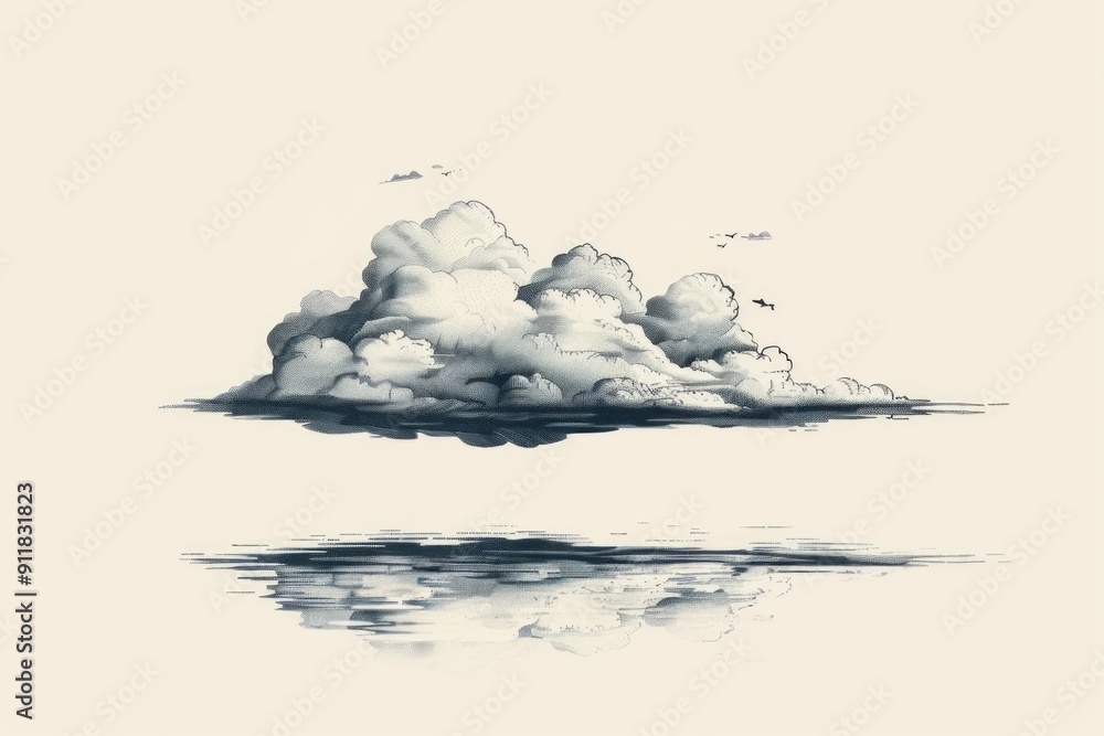Poster a simple image of a cloud floating in the sky, perfect for use in a variety of contexts such as trav