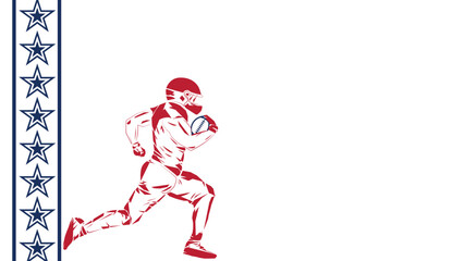 american football player in outline neon isolated in white, running with the ball for victory