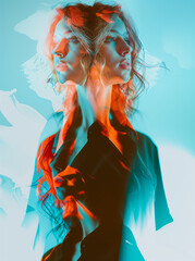 Portrait of a Woman Representing Mental Health Awareness and Multiple Personality Disorder, Depicting Emotional Instability and Psychological Struggle