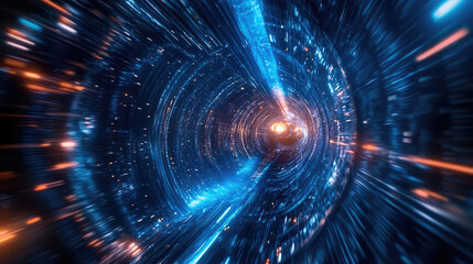 A spaceship is speeding at light speed through a holographic galactic vortex. Generative AI