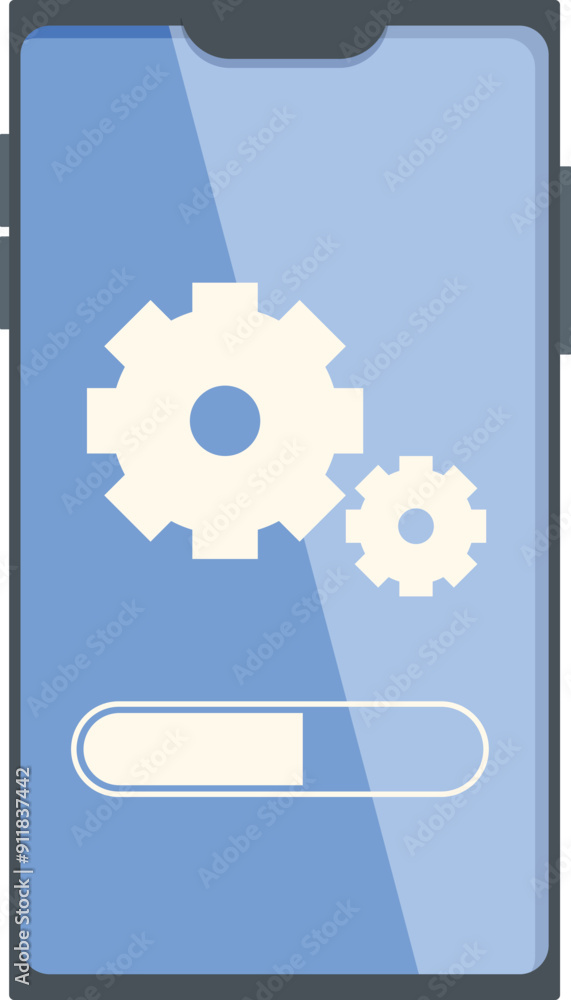 Poster smartphone is showing software update installation progress bar with rotating gears