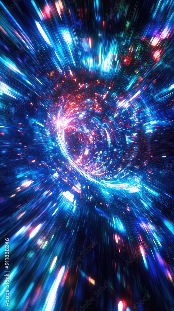 Wall mural a spaceship is speeding at light speed through a holographic galactic vortex. generative ai