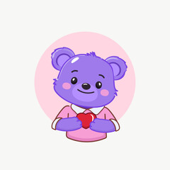 Cute little Bear Holding Heart Shape Object. illustration vector premium.