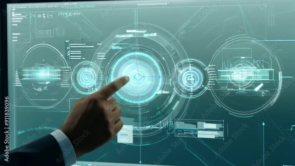 Poster engineer works on holographic display in modern technology lab generative ai
