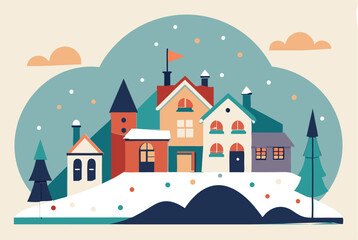 Urban landscape in a geometric minimal flat style  vector illustration 