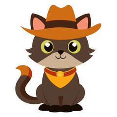 Cartoon Cat Wearing a Cowboy Hat - Isolated Art Illustration