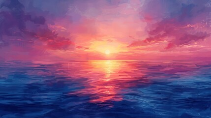 Fototapeta premium Watercolor Painting of Abstract Ocean Horizon Sunset