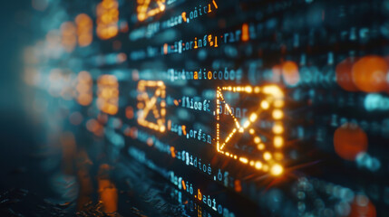 Abstract image of glowing email icons on a digital screen, representing modern electronic communication.