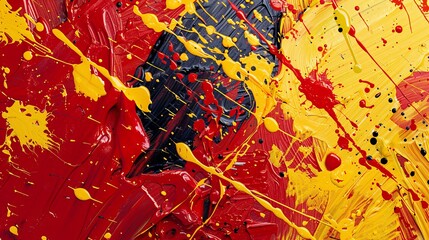 Energetic splash of red and yellow paint with black base