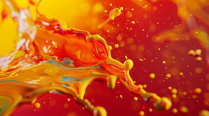 Flowing mixture of red and yellow paint with fluid textures