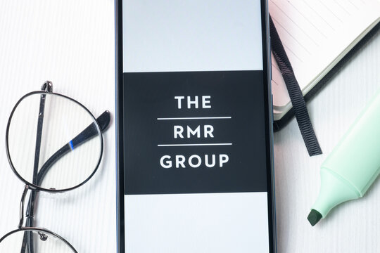 New York, USA - 1 August 2024: The RMR Group Logo on Phone Screen, Company Icon on Display