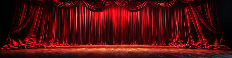 red stage curtains with spotlight. Design for Wall Art, Poster Print, Wallpaper & Background