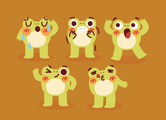 Naklejka premium Cute Frog Expression Illustration Character Collection. Isolated Flat Vector Style