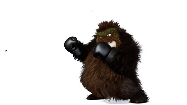 Furry Monster Engaged in Boxing on a Plain White Background Generative AI