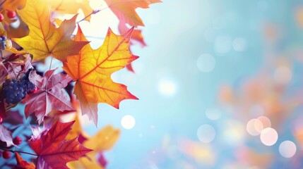 Fototapeta premium Vibrant Autumn leaves with a bokeh background.