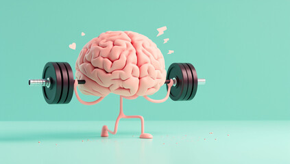 3d brain lifting a barbell