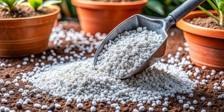 Perlite being mixed into potting soil to improve drainage and prevent compaction , perlite, potting soil