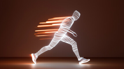  Glowing silhouette of running man, speed and motion concept in digital art