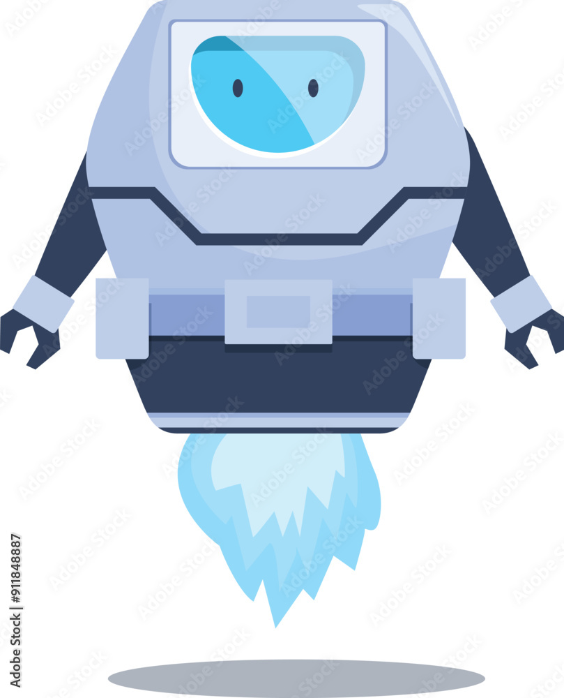 Poster friendly robot flying and using jetpack future technology