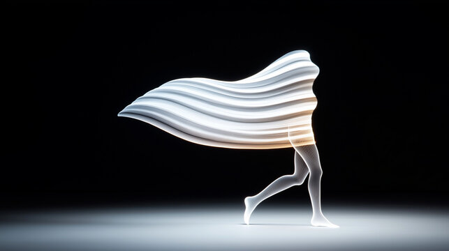 Abstract humanoid figure with flowing fabric, artistic 3D sculpture concept