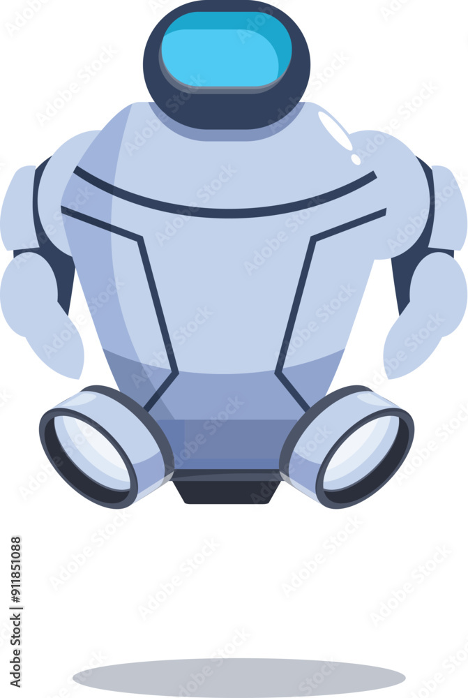 Poster modern robot is flying and presenting something with its hands