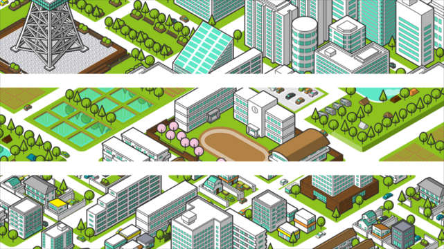 俯瞰から見た立体の街並みベクターイラスト
