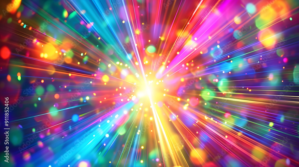 Poster vibrant abstract background featuring a holographic rainbow flare with blurred rainbow light refract