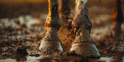 Fototapeta premium Washing horse leg with mud fever in pastern caused by Dermatophilus congolensis bacteria infection