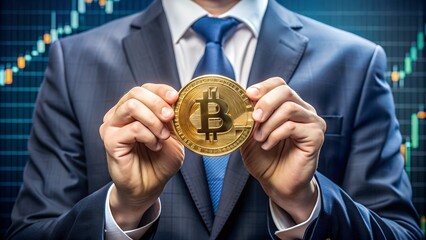 Businessman’s Hands with Bitcoin in Flames and Volatile Graph