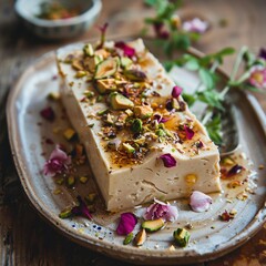Pistachio and Rose Petal Decorated Dessert