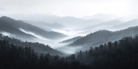 Obraz premium A serene mountain landscape captured in monochrome tones