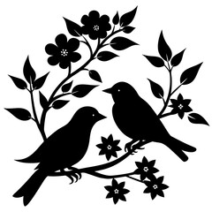 Elegant Bird Silhouettes on Branches - Nature & Animal Art