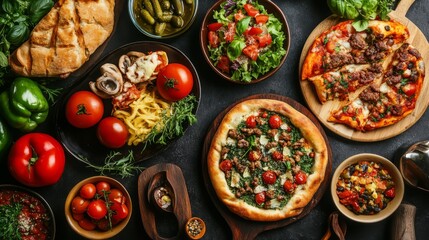 Delicious food on table top view -