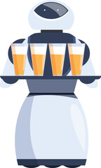 White robot waiter carrying a tray with glasses of beer, modern technologies in restaurant business