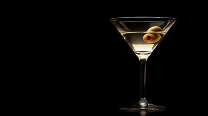 A classic martini in a glass, garnished with an olive, with plenty of space for text.