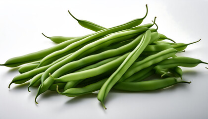 Fototapeta premium Freshly Picked Green Beans on a White Background.