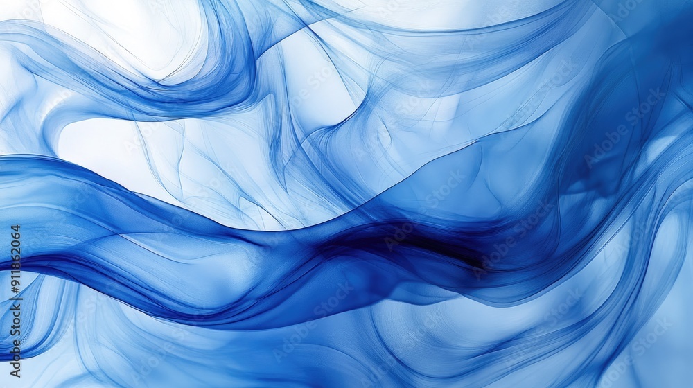 Aufkleber abstract art of blue smoke in flowing wave patterns, creating a serene and artistic background.