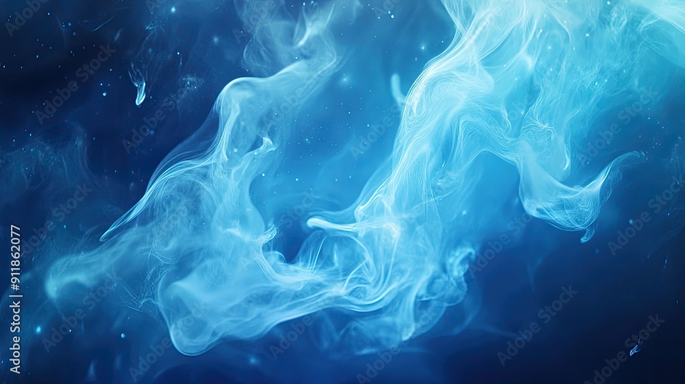 Poster abstract background featuring flowing blue smoke, creating a dreamy and artistic visual effect.