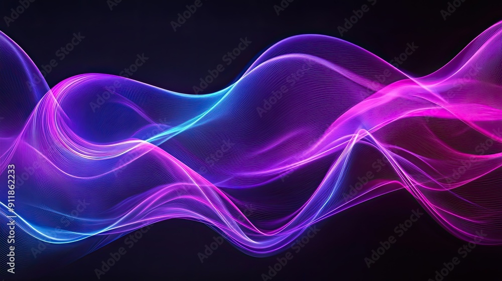 Poster abstract background with neon purple waves flowing elegantly and dynamically.
