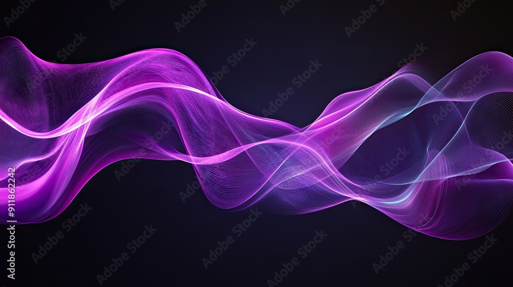 Poster abstract background with neon purple waves flowing elegantly and dynamically.